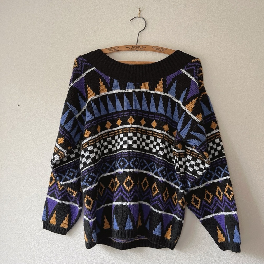 Vintage 90’s black‎ geometric acrylic sweater size M - Picture 6 of 7